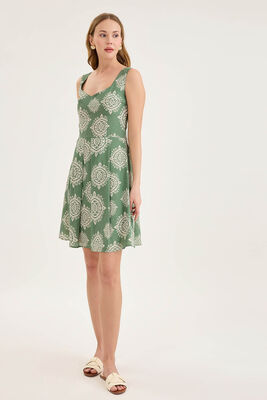 Kalın Askılı Desenli Pileli Mini Elbise - 24