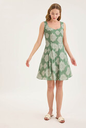 Kalın Askılı Desenli Pileli Mini Elbise - 25