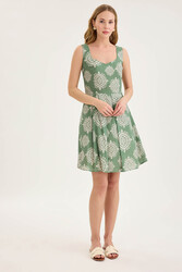 Kalın Askılı Desenli Pileli Mini Elbise - 27