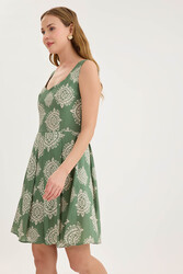 Kalın Askılı Desenli Pileli Mini Elbise - 28