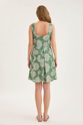 Kalın Askılı Desenli Pileli Mini Elbise - 26