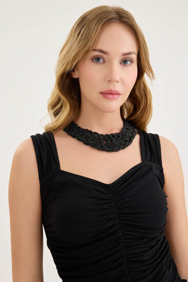 Kalın Askılı Önü Büzgülü Bluz - 16