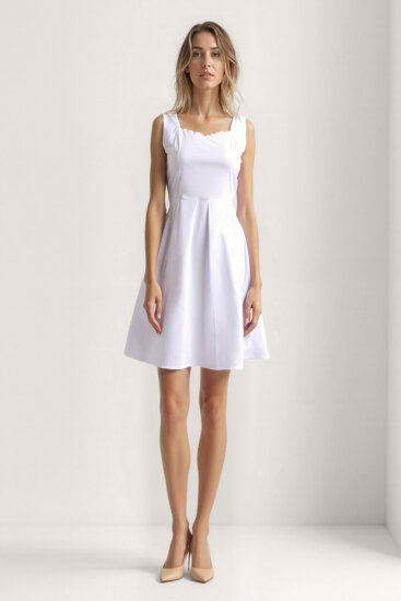 Kalp Yaka Sıfır Kol Pileli Elbise - 1