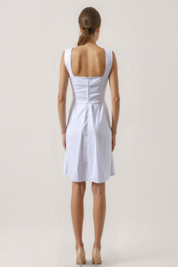 Kalp Yaka Sıfır Kol Pileli Elbise - 5