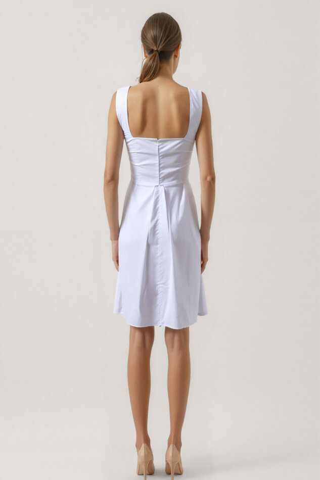 Kalp Yaka Sıfır Kol Pileli Elbise - 5