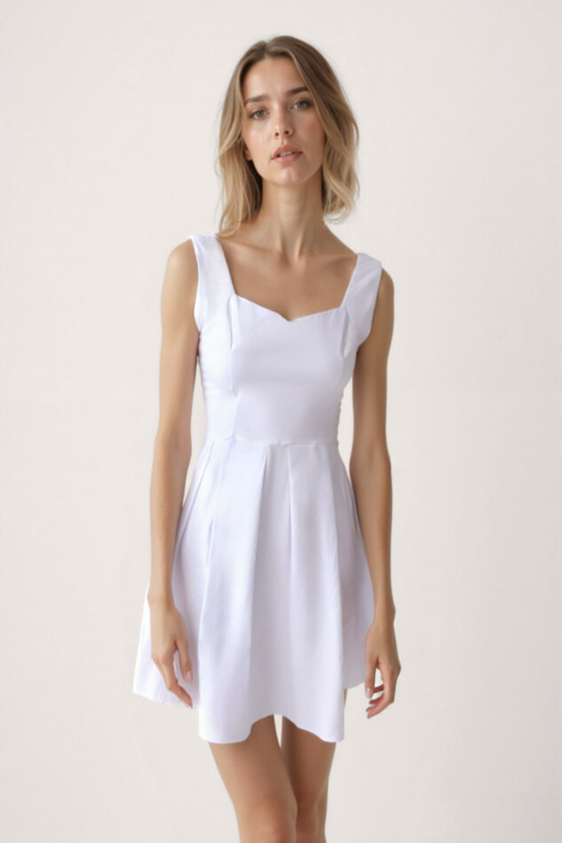 Kalp Yaka Sıfır Kol Pileli Elbise - 2