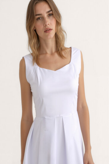 Kalp Yaka Sıfır Kol Pileli Elbise - 3