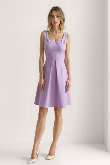 Kalp Yaka Sıfır Kol Pileli Elbise - 6