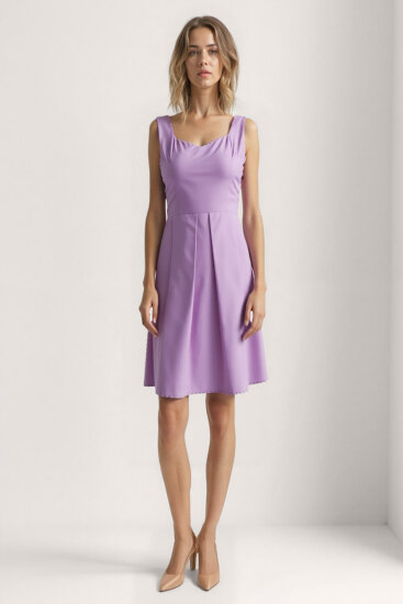 Kalp Yaka Sıfır Kol Pileli Elbise - 7