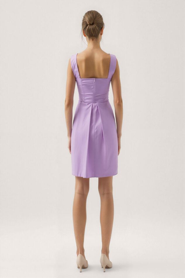 Kalp Yaka Sıfır Kol Pileli Elbise - 10