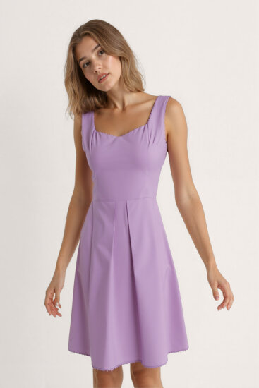 Kalp Yaka Sıfır Kol Pileli Elbise - 8