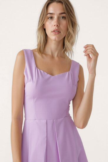 Kalp Yaka Sıfır Kol Pileli Elbise - 9