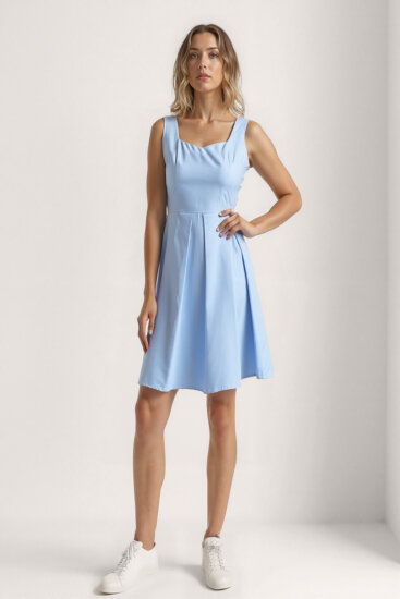 Kalp Yaka Sıfır Kol Pileli Elbise - 11