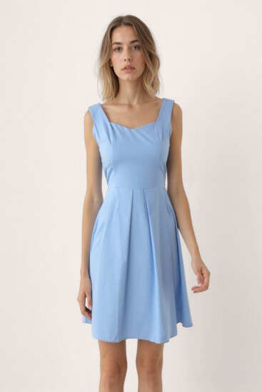 Kalp Yaka Sıfır Kol Pileli Elbise - 13