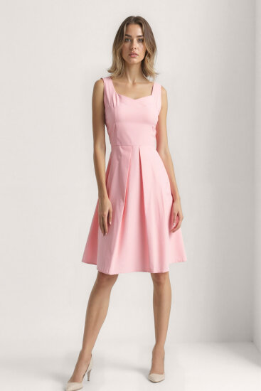 Kalp Yaka Sıfır Kol Pileli Elbise - 16