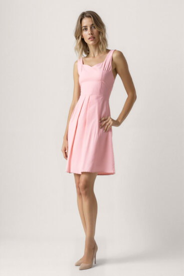 Kalp Yaka Sıfır Kol Pileli Elbise - 18