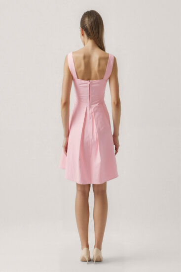 Kalp Yaka Sıfır Kol Pileli Elbise - 19