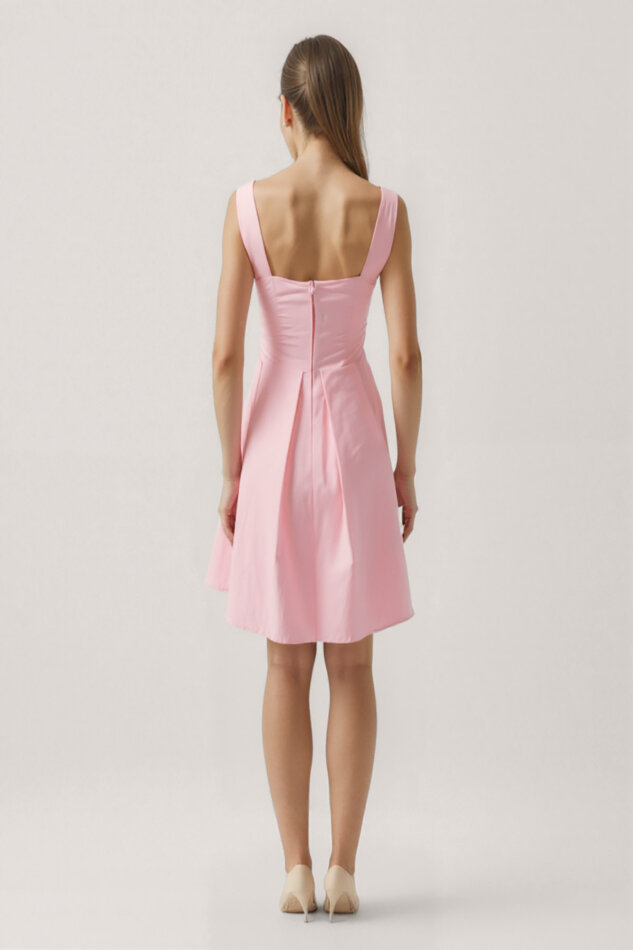 Kalp Yaka Sıfır Kol Pileli Elbise - 19