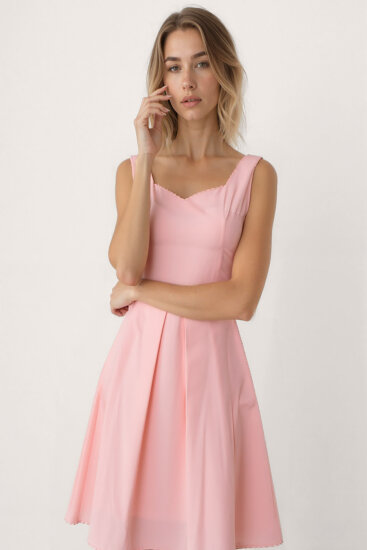 Kalp Yaka Sıfır Kol Pileli Elbise - 17