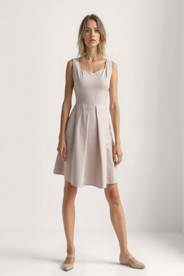 Kalp Yaka Sıfır Kol Pileli Elbise - 21