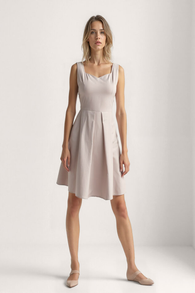 Kalp Yaka Sıfır Kol Pileli Elbise - 21