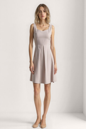 Kalp Yaka Sıfır Kol Pileli Elbise - 23