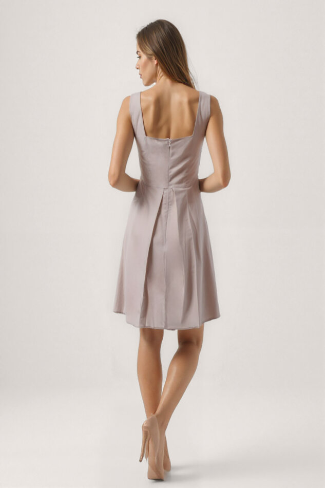 Kalp Yaka Sıfır Kol Pileli Elbise - 24