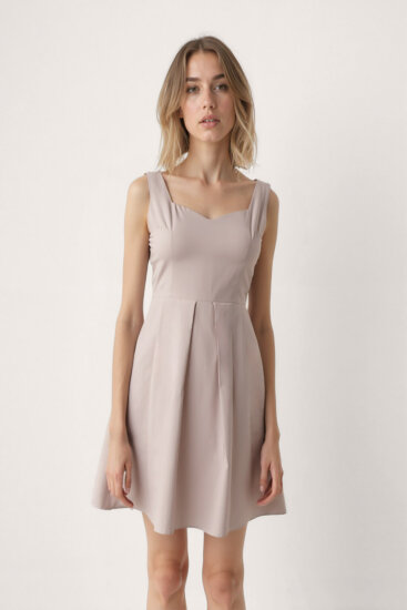 Kalp Yaka Sıfır Kol Pileli Elbise - 22