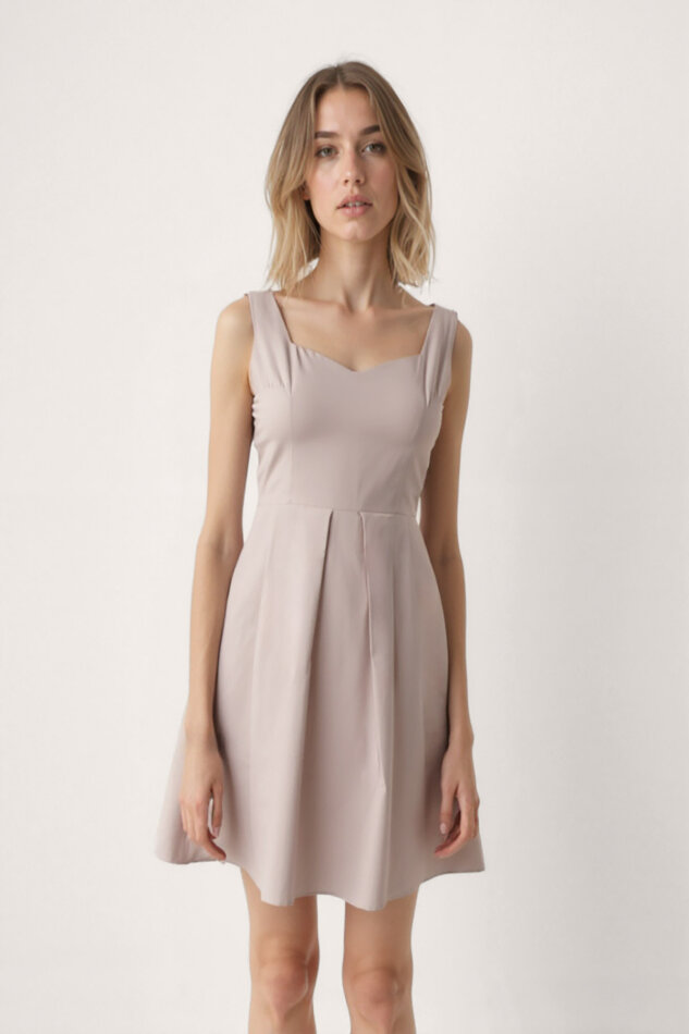 Kalp Yaka Sıfır Kol Pileli Elbise - 22