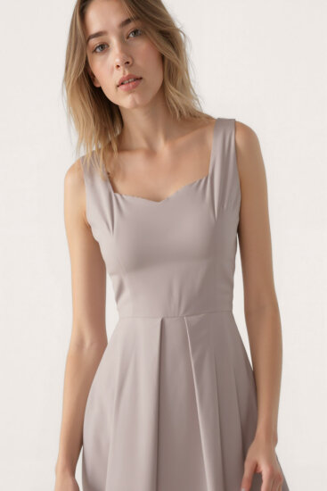 Kalp Yaka Sıfır Kol Pileli Elbise - 25