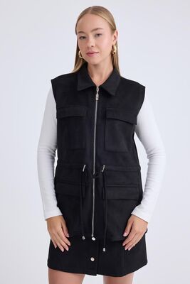 Kapak Cepli Beli Bağcıklı Süet Ceket - Thumbnail (2)