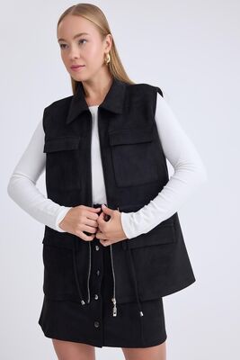 Kapak Cepli Beli Bağcıklı Süet Ceket - Thumbnail (3)