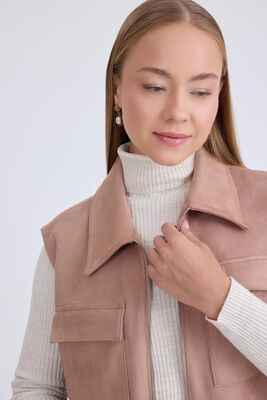 Kapak Cepli Beli Bağcıklı Süet Ceket - Thumbnail (11)