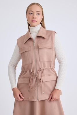 Kapak Cepli Beli Bağcıklı Süet Ceket - Thumbnail (10)