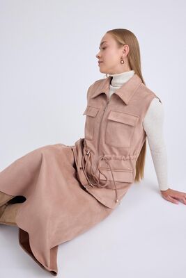 Kapak Cepli Beli Bağcıklı Süet Ceket - Thumbnail (12)