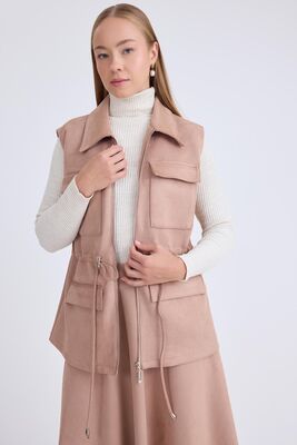 Kapak Cepli Beli Bağcıklı Süet Ceket - Thumbnail (13)