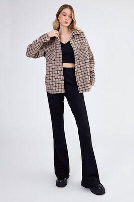 Kapak Cepli Desenli Oversize Gömlek - 9