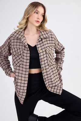 Kapak Cepli Desenli Oversize Gömlek - 10