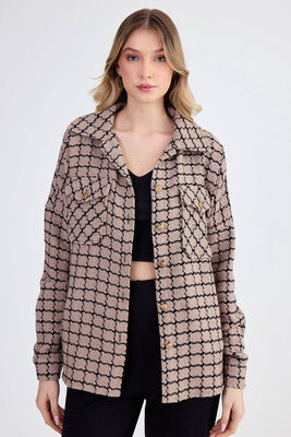 Kapak Cepli Desenli Oversize Gömlek - 11