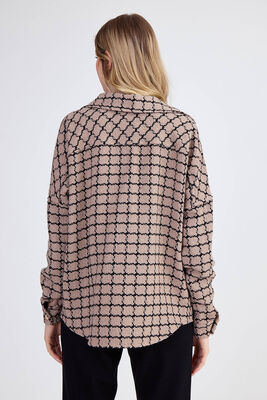 Kapak Cepli Desenli Oversize Gömlek - 12