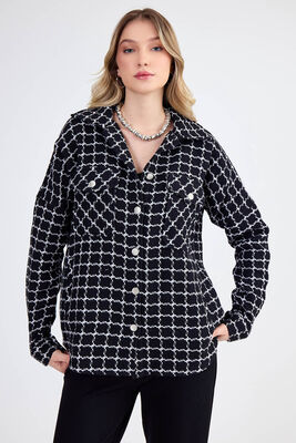 Kapak Cepli Desenli Oversize Gömlek - 6