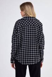 Kapak Cepli Desenli Oversize Gömlek - 5