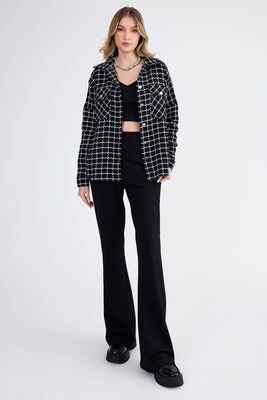 Kapak Cepli Desenli Oversize Gömlek (1)