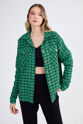 Kapak Cepli Desenli Oversize Gömlek - 13