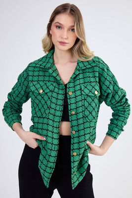 Kapak Cepli Desenli Oversize Gömlek - 16