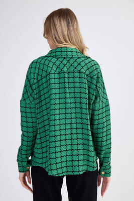 Kapak Cepli Desenli Oversize Gömlek - 17