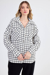 Kapak Cepli Desenli Oversize Gömlek - 18