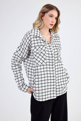 Kapak Cepli Desenli Oversize Gömlek - 20