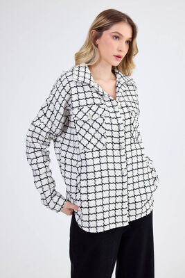 Kapak Cepli Desenli Oversize Gömlek - 20