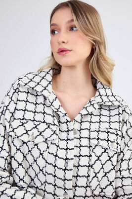 Kapak Cepli Desenli Oversize Gömlek - 21